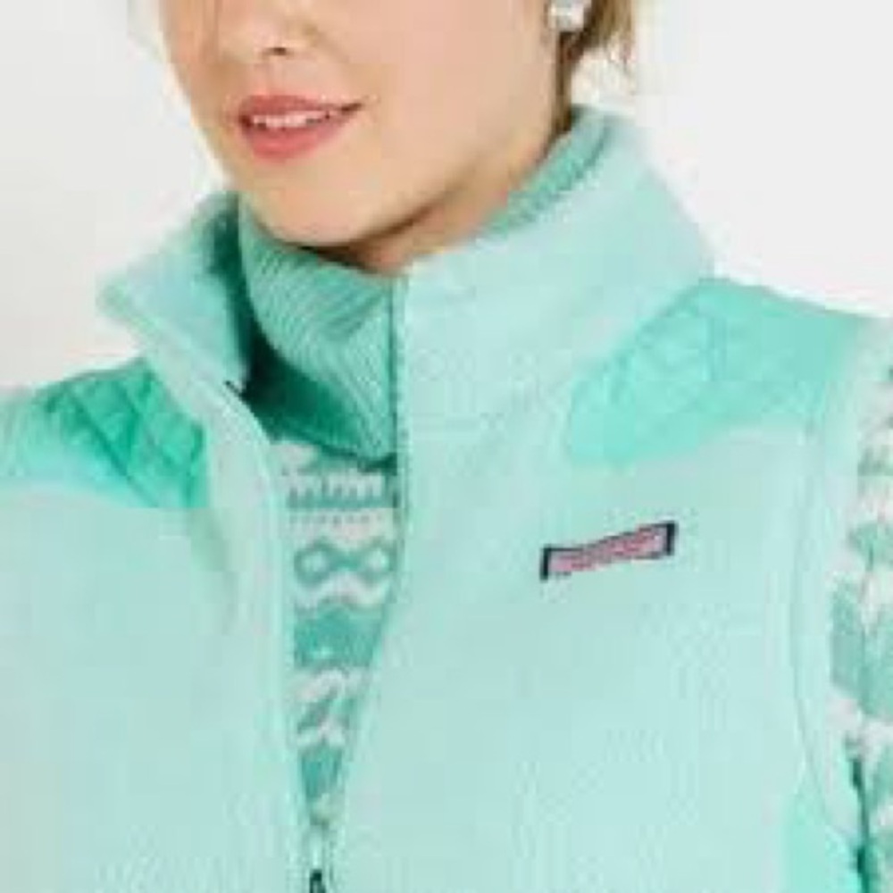 Vineyard Vines Sea View Quilted Sherpa Vest in teal green sz small preppy